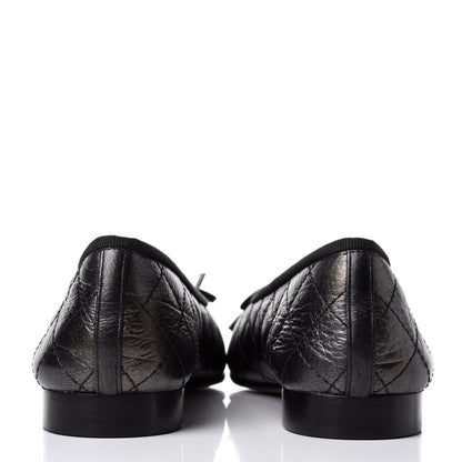Chanel Metallic Aged Calfskin Quilted CC Cap Toe Ballerina Flats 36.5 Dark Silver 3 of 6