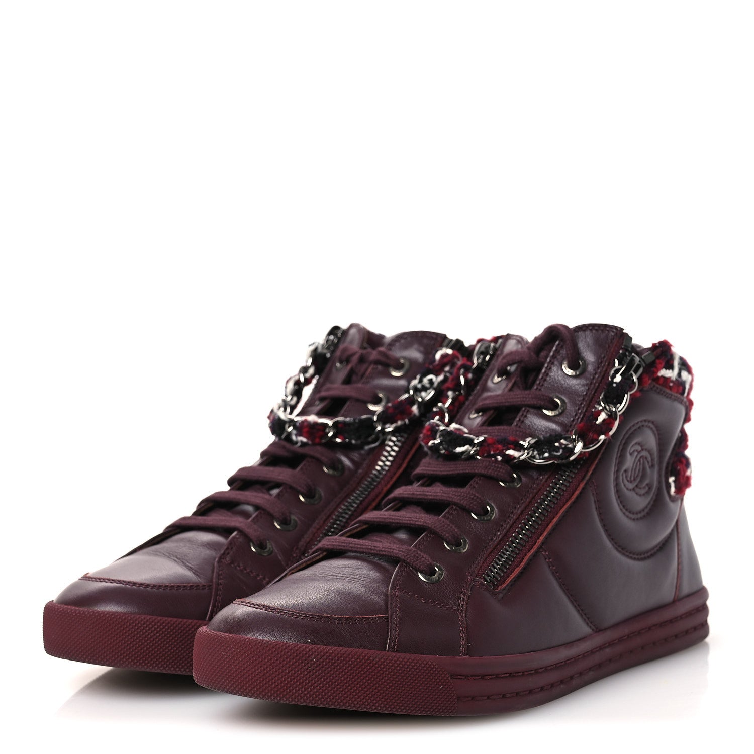 Chanel Lambskin Zipped Chain CC Sneakers 38.5 Burgundy 4 of 10