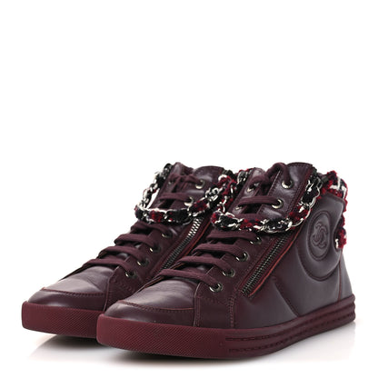 Chanel Lambskin Zipped Chain CC Sneakers 38.5 Burgundy 4 of 10