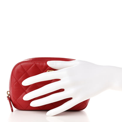 Chanel Caviar Quilted Small Curvy Pouch Cosmetic Case Red 2 of 12