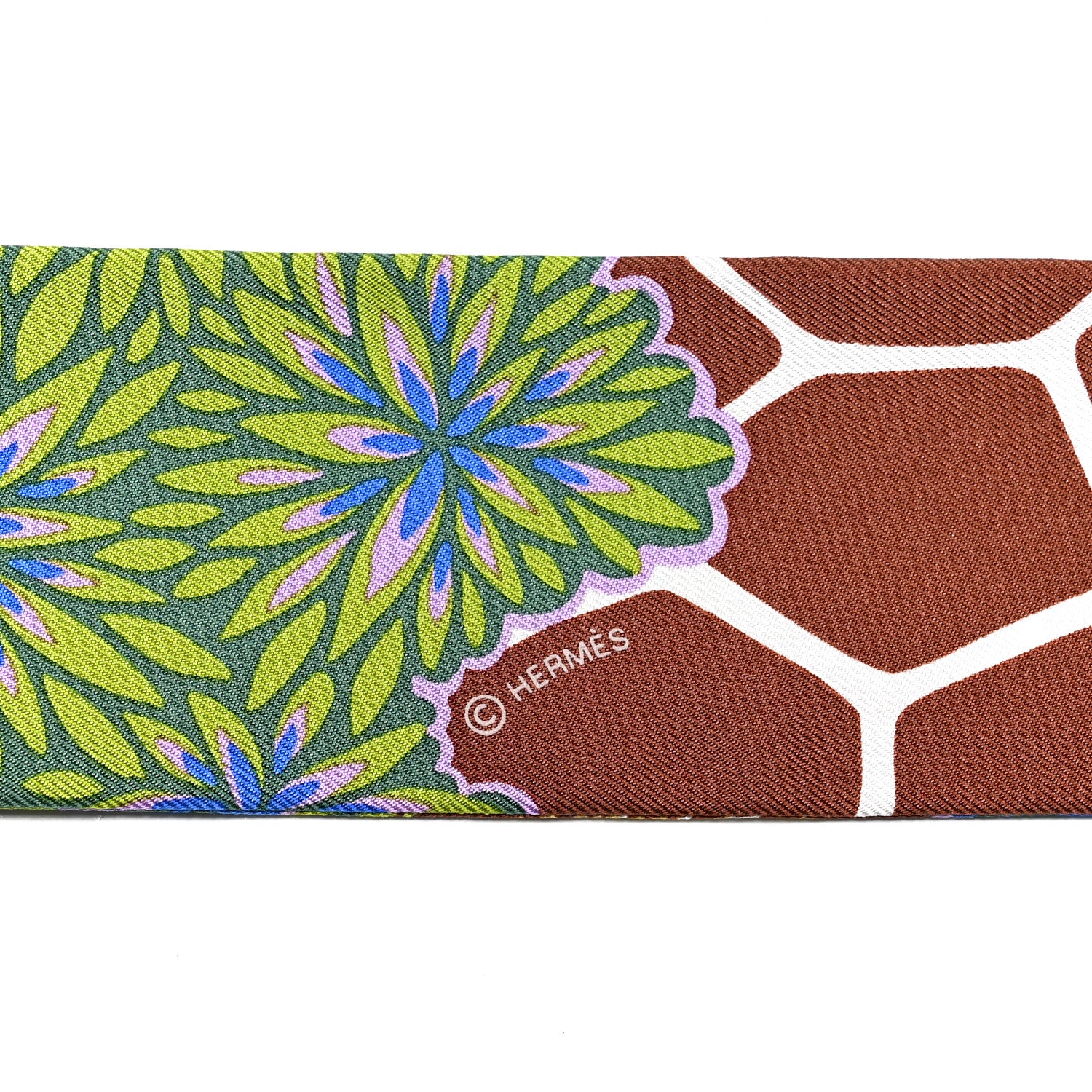 Hermes Silk The Three Graces Twilly Bleu Vert Marron 3 of 4
