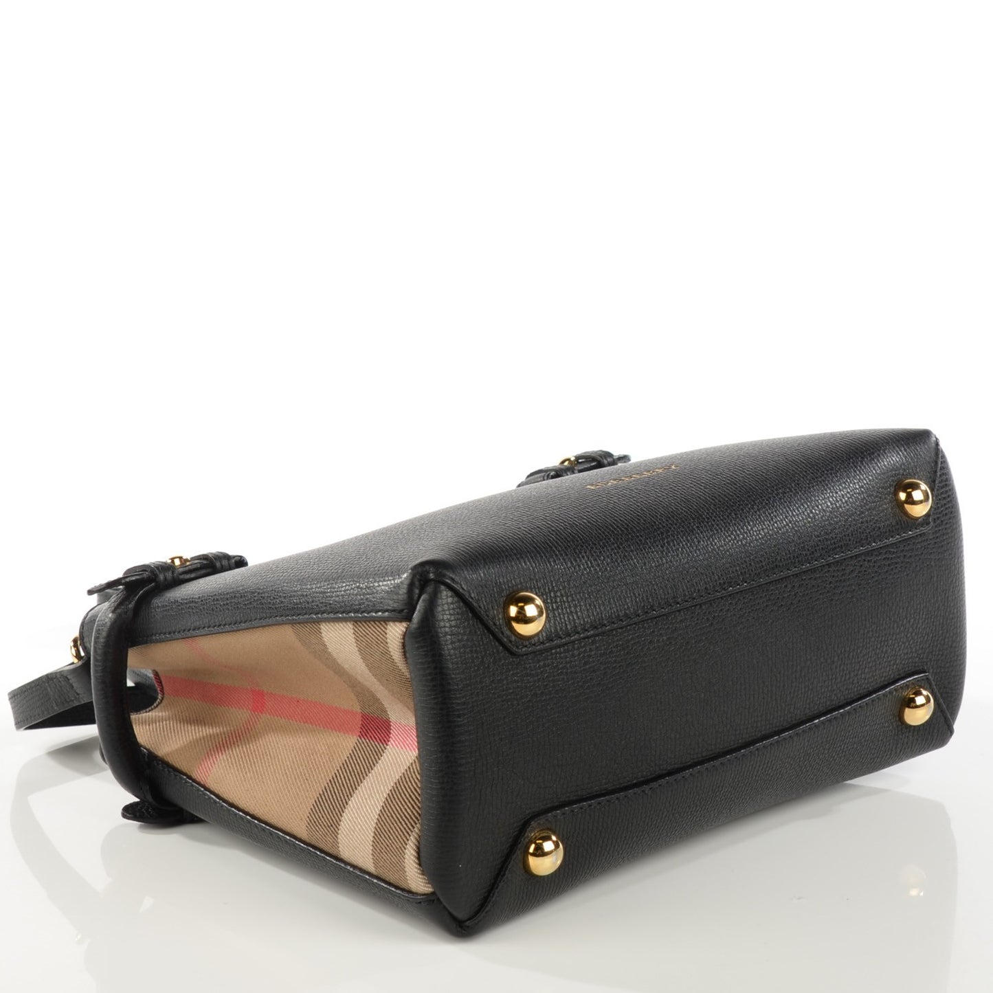 Grainy Calfskin House Check Small Banner Tote Black