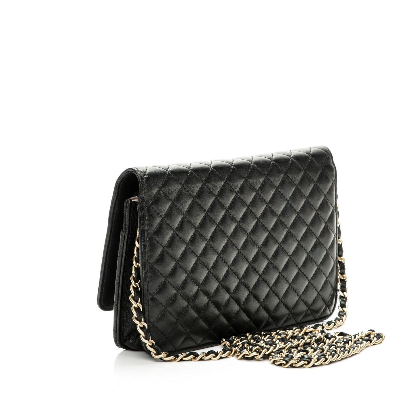 Lambskin Micro Quilted Wallet On Chain WOC Black
