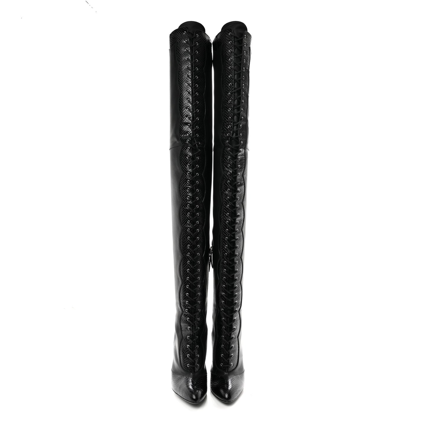 Calfskin Snakeskin Embossed Harriet Over the Knee High Boots 38 Black