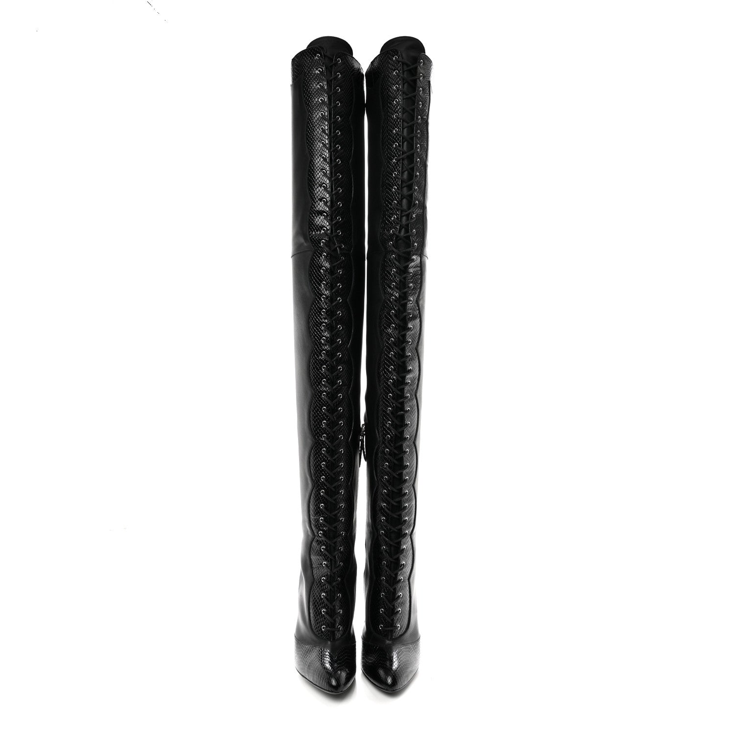 Gucci Calfskin Snakeskin Embossed Harriet Over the Knee High Boots 38 Black 2 of 8