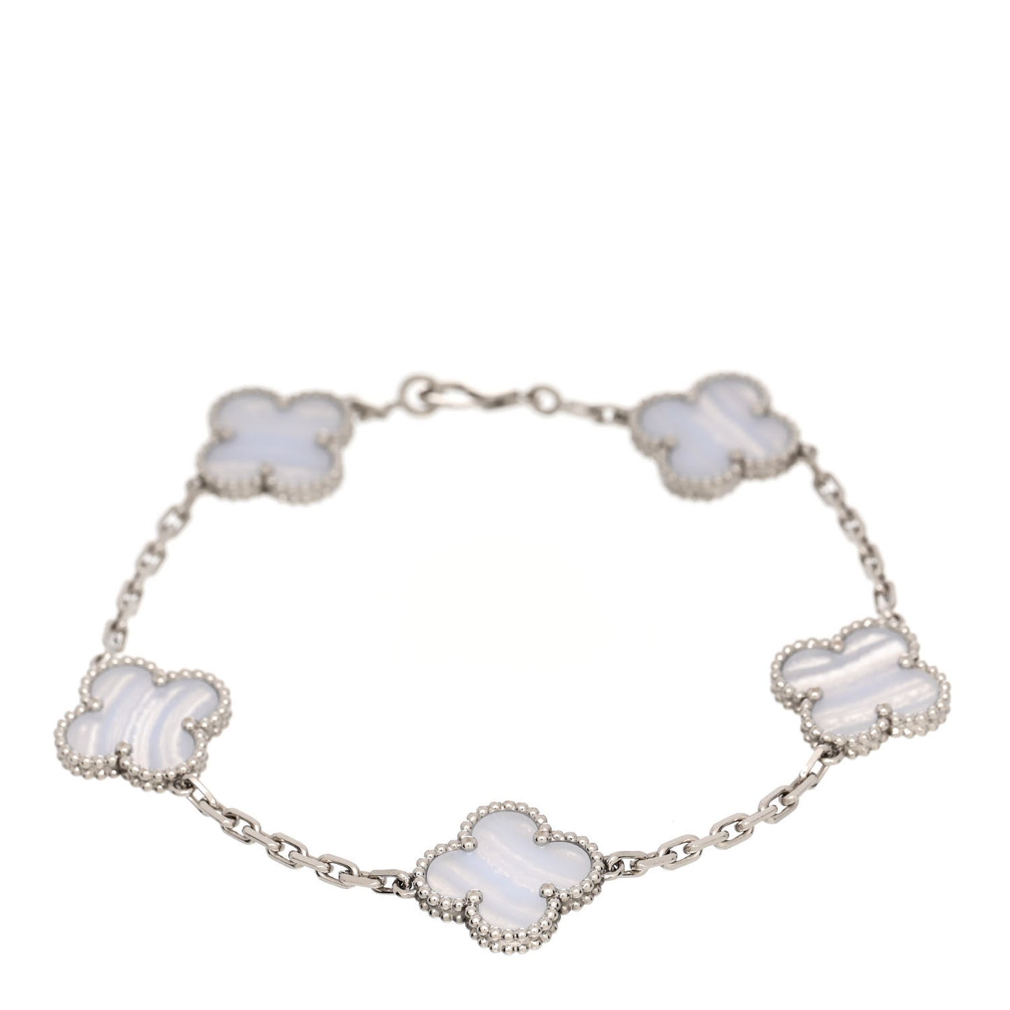 18K White Gold Chalcedony 5 Motifs Vintage Alhambra Bracelet
