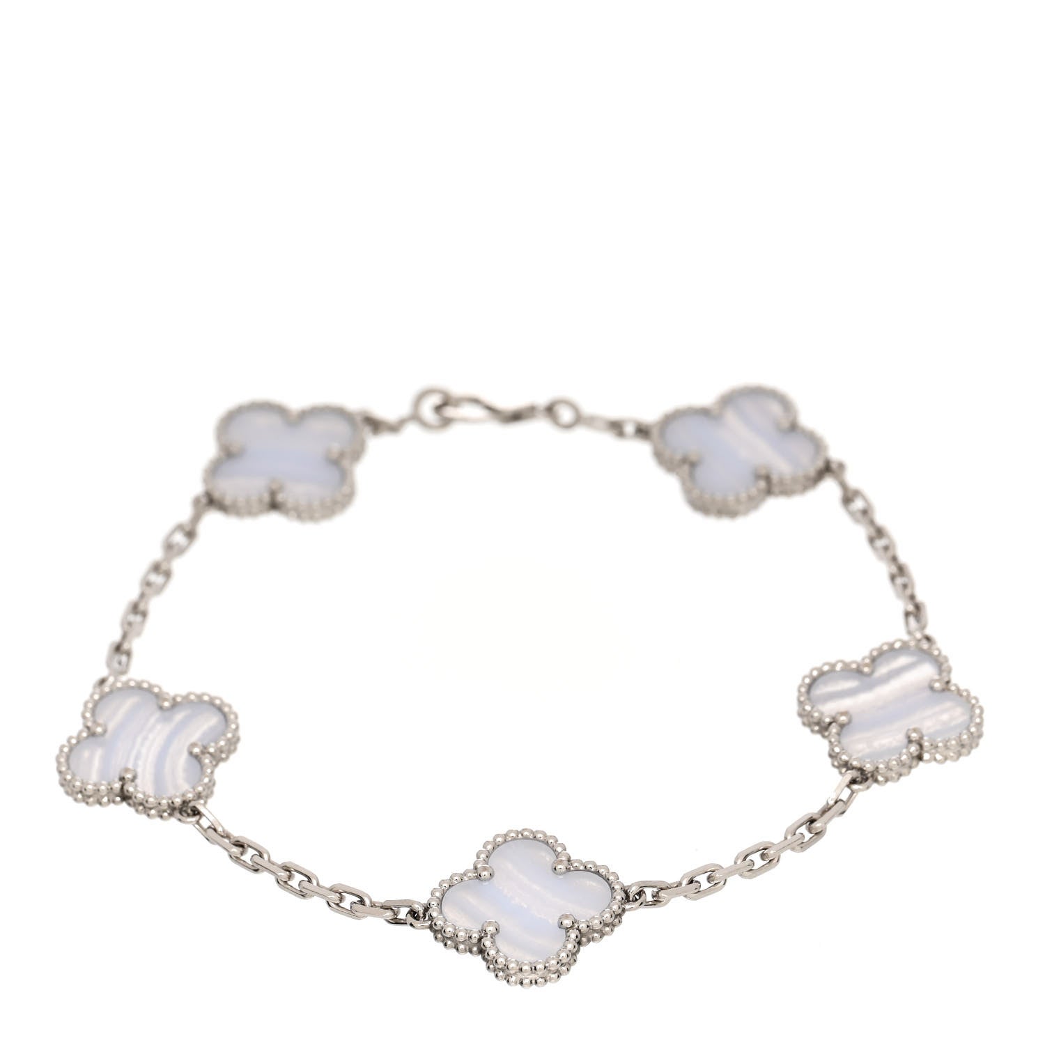 Van Cleef & Arpels 18K White Gold Chalcedony 5 Motifs Vintage Alhambra Bracelet 1 of 4