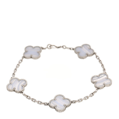 Van Cleef & Arpels 18K White Gold Chalcedony 5 Motifs Vintage Alhambra Bracelet 1 of 4