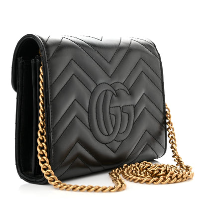 Gucci Calfskin Matelasse GG Marmont Chain Wallet Black 3 of 11