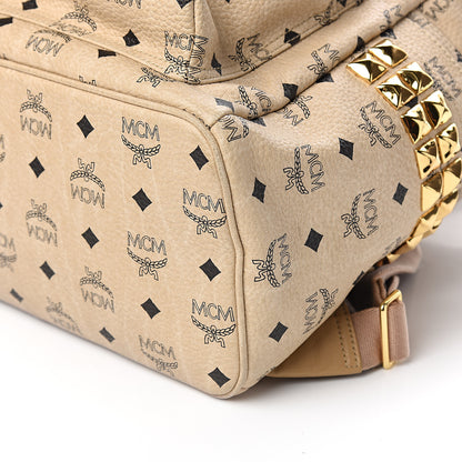 MCM Visetos Medium Side Stud Stark Backpack Beige 8 of 9