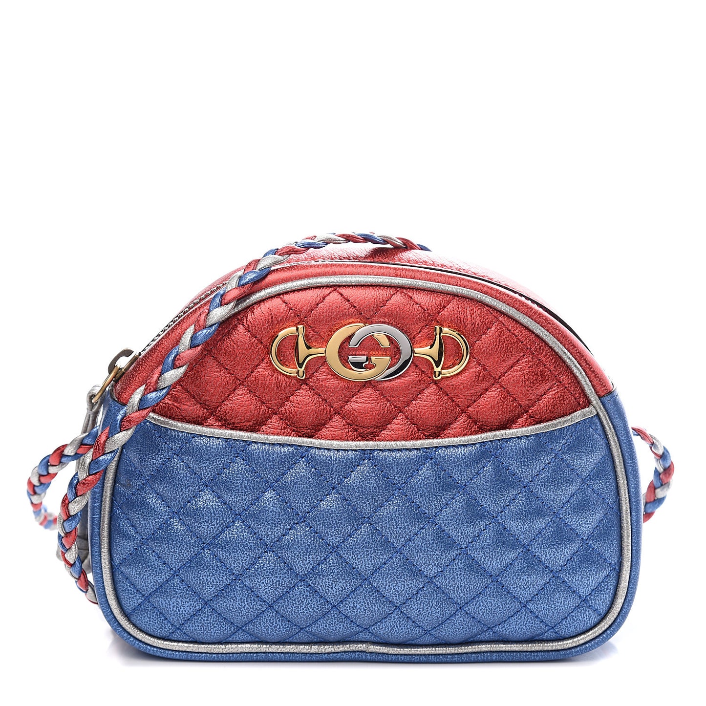 Laminated Nappa Trapuntata Mini Zumi Dome Shoulder Bag Rosso Marine Argento
