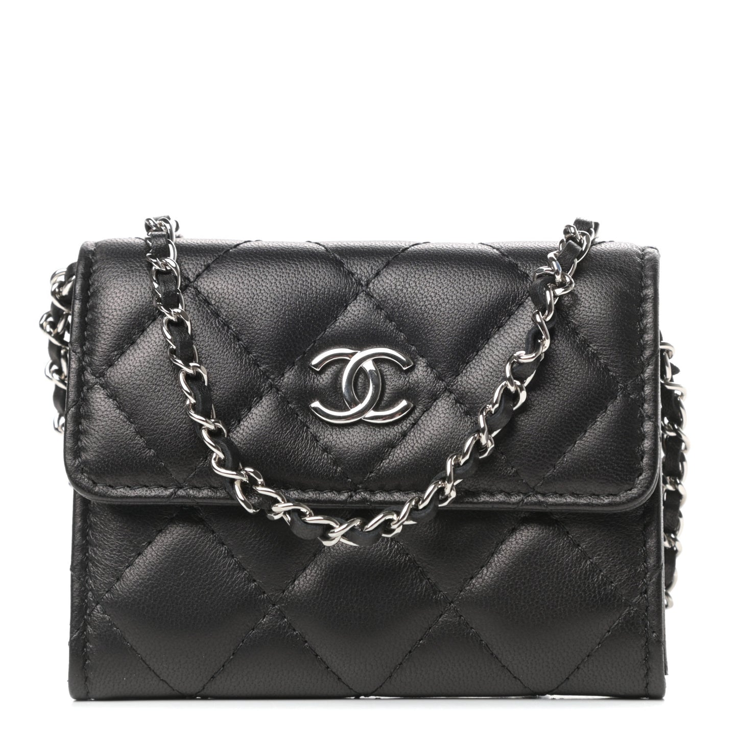 Lambskin Quilted Clutch With Chain Black