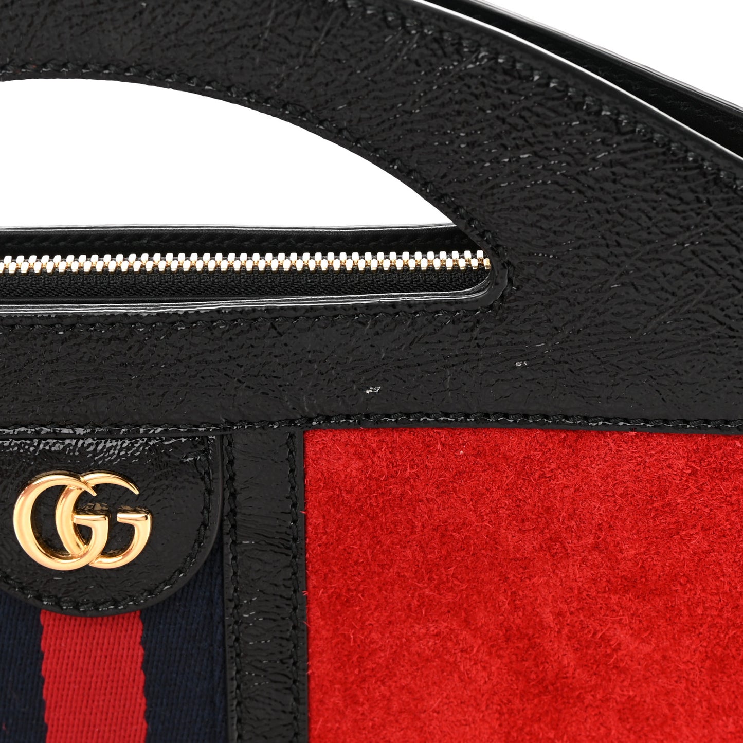 Suede Patent GG Web Medium Ophidia Top Handle Chain Hibiscus Red
