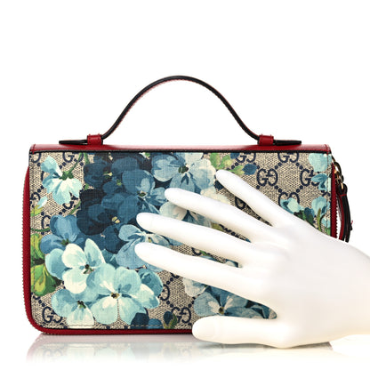 Gucci GG Supreme Monogram Blooms Travel Document Case Beige Blue Navy Hibiscus Red 2 of 13