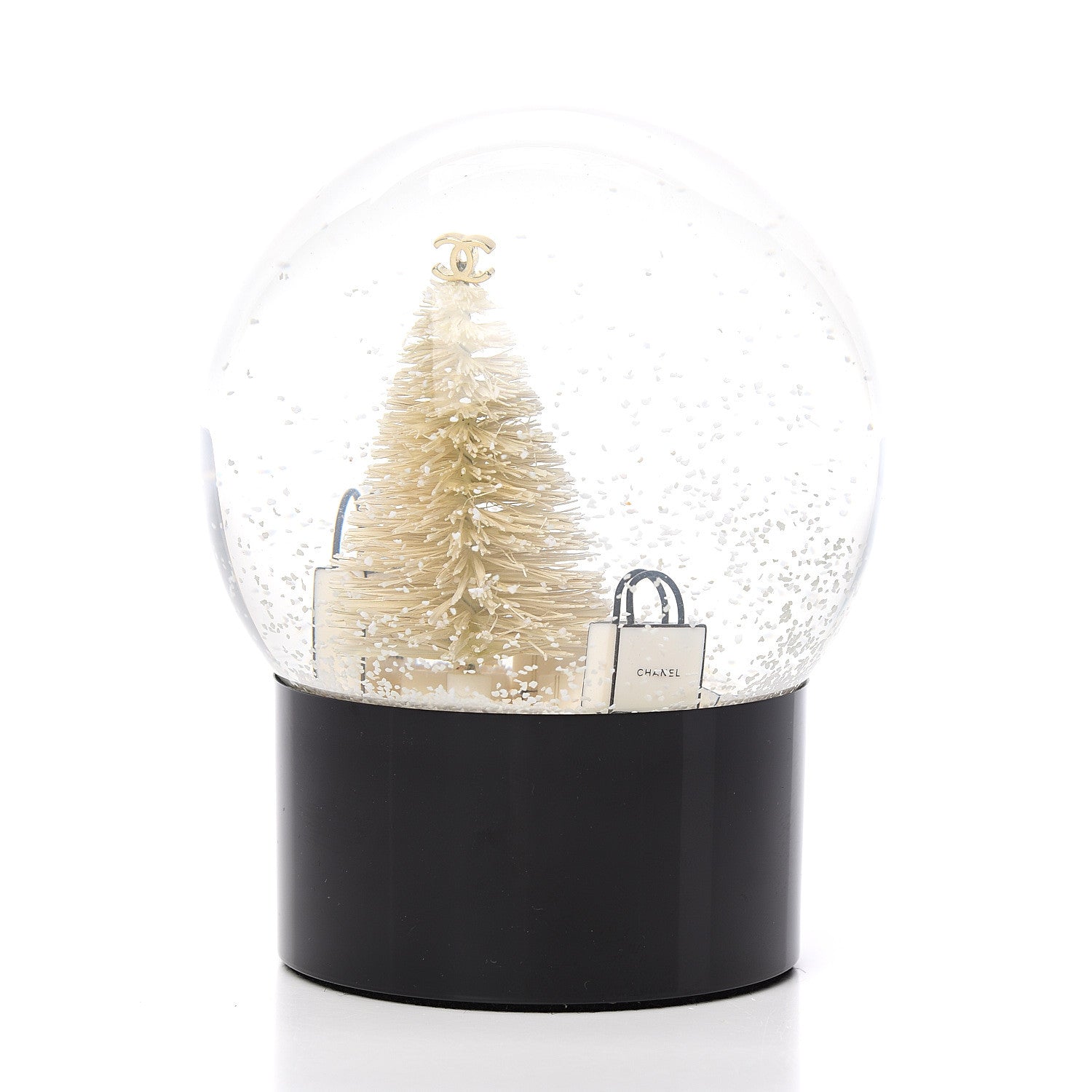 Chanel Glass Christmas Tree Shopping Bag Snow Globe 3 of 4