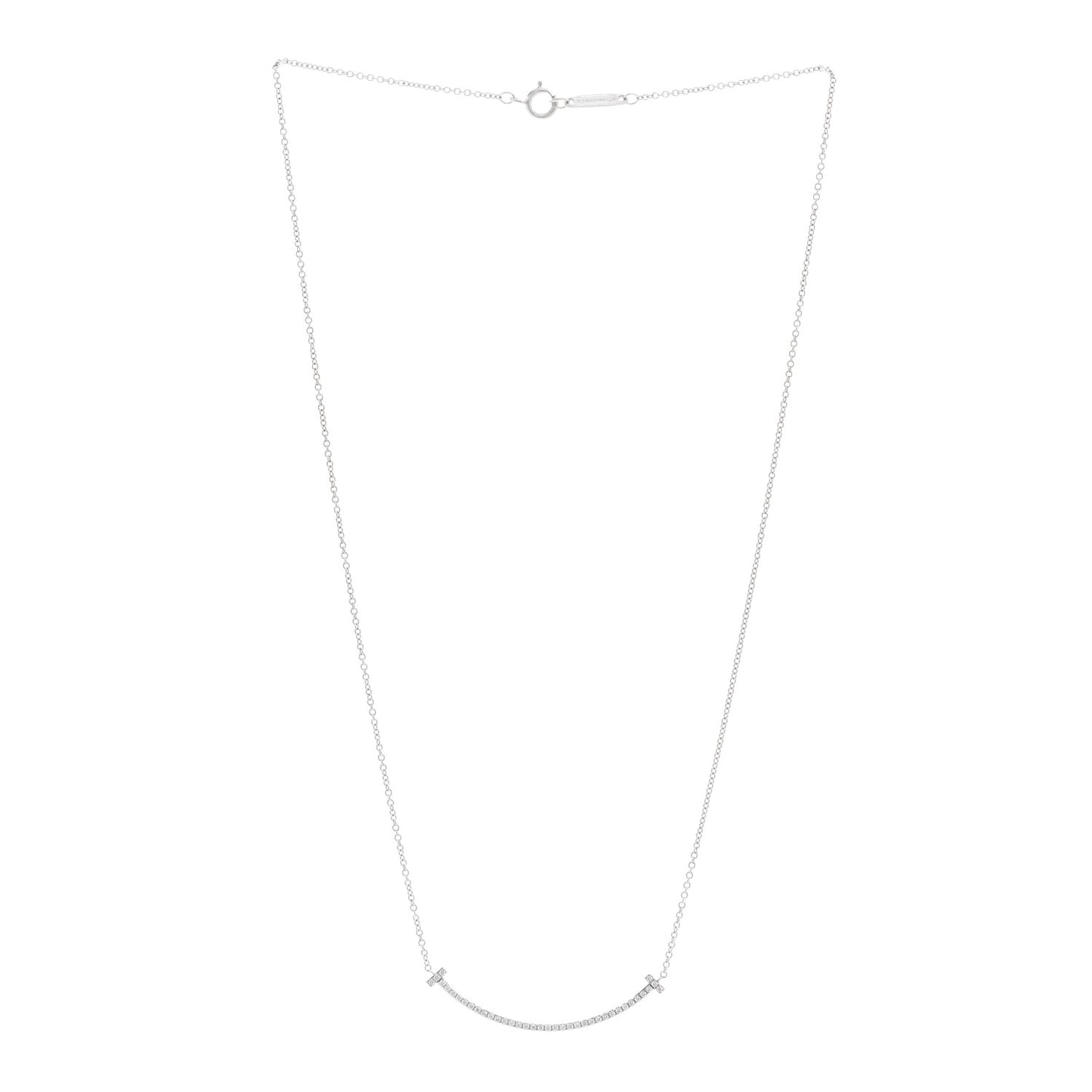 18K White Gold Diamond Small T Smile Pendant Necklace