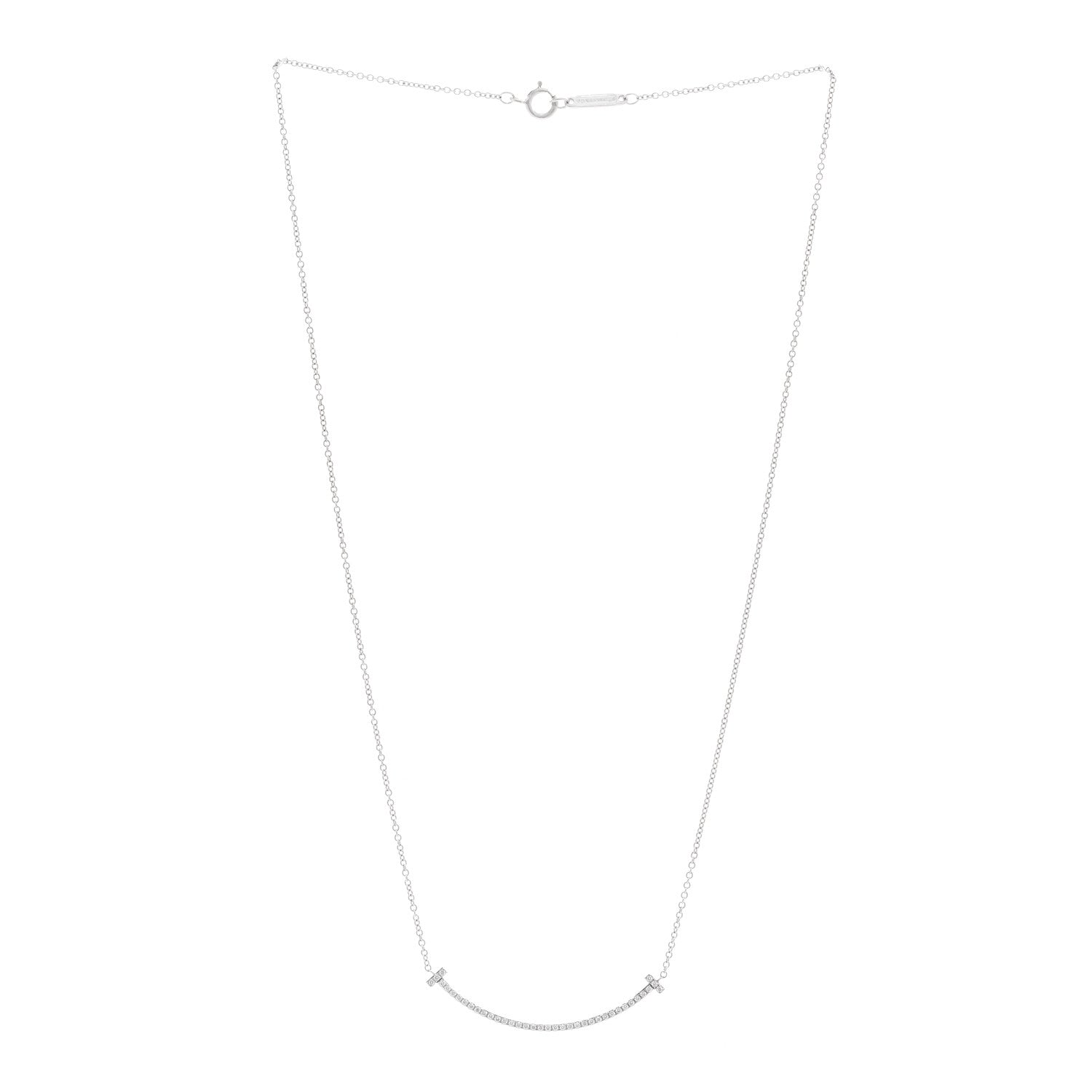 Tiffany 18K White Gold Diamond Small T Smile Pendant Necklace 3 of 5