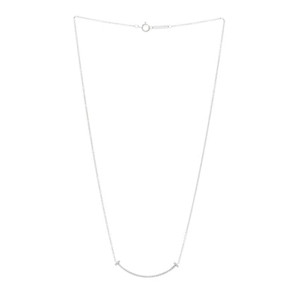 Tiffany 18K White Gold Diamond Small T Smile Pendant Necklace 3 of 5