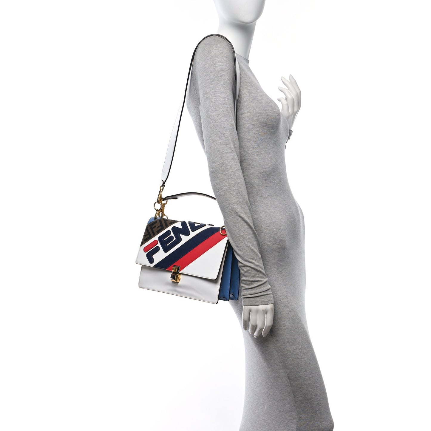 X FILA Vitello Liberty Mania Bi-Color FF 1974 Embossed Kan I Shoulder Bag White Nebula Multicolor