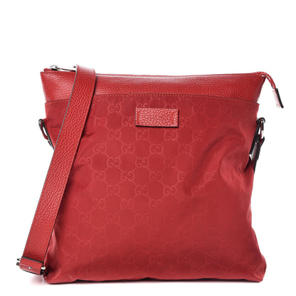 Gucci Nylon Monogram Dollar Calfskin Flat Messenger Bag Vibrant Red 1 of 10