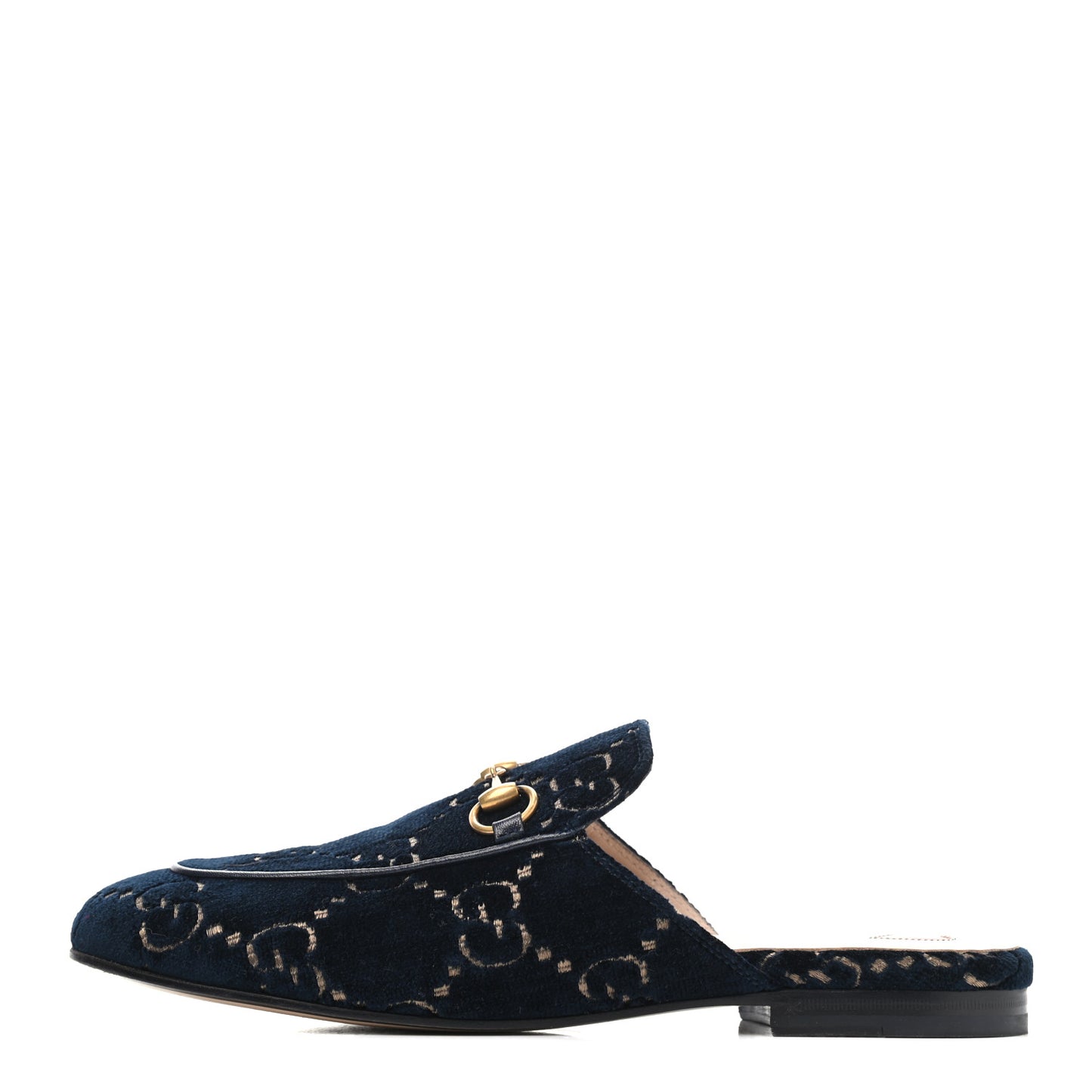 Velvet GG Monogram Womens Princetown Slippers 37 Blue Beige