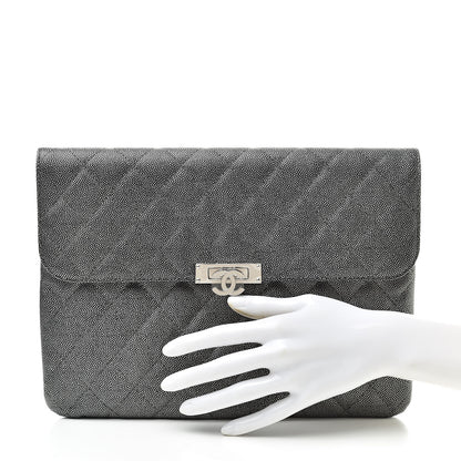 Chanel Metallic Caviar Quilted Medium Golden Class Pouch Silver 2 of 9