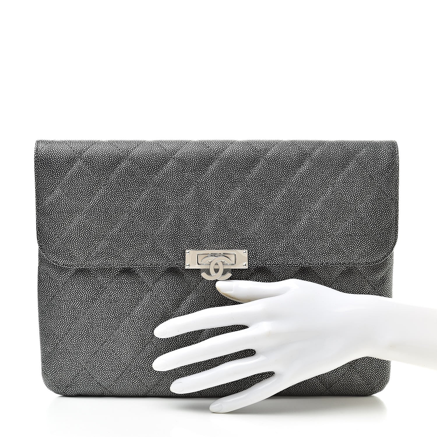 Chanel Metallic Caviar Quilted Medium Golden Class Pouch Silver 2 of 9