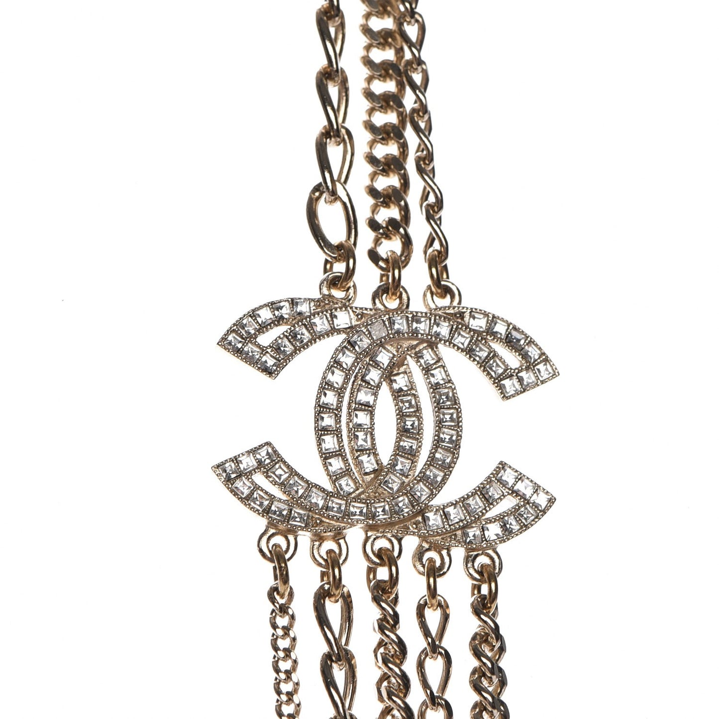 Multi Strand Chain Baguette Crystal CC Necklace Gold