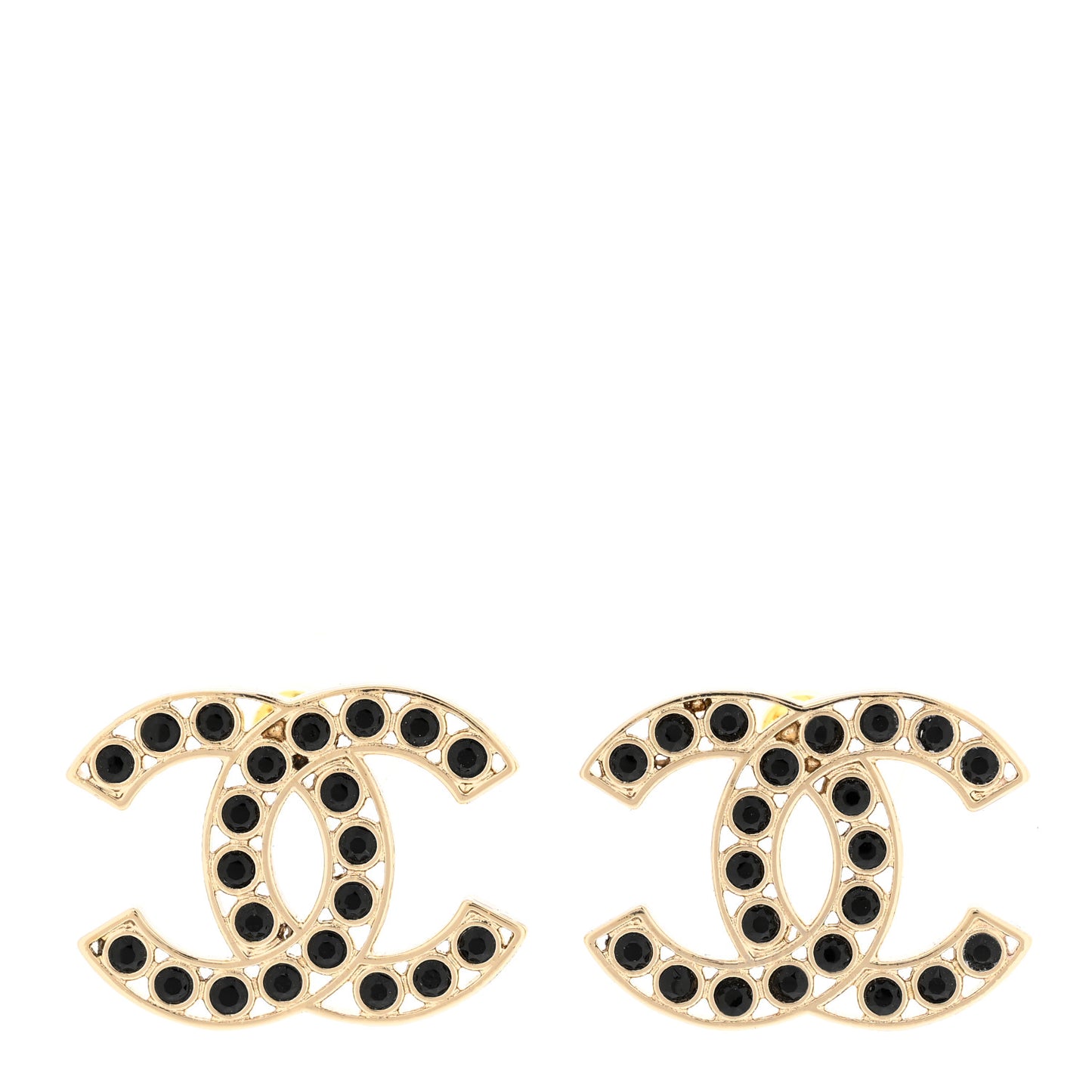 Large Strass Crystal CC Earrings Black Gold