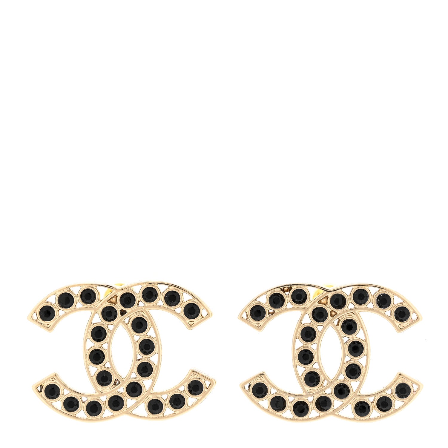 Chanel Large Strass Crystal CC Earrings Black Gold 1 of 5