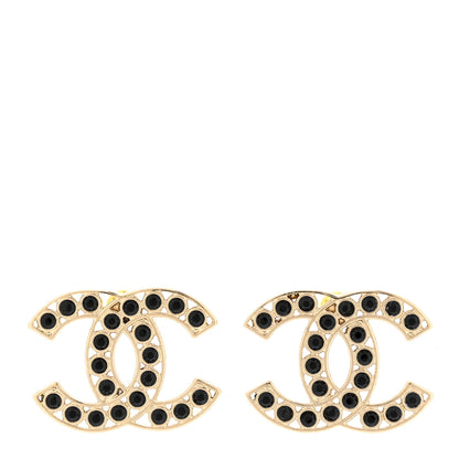 Chanel Large Strass Crystal CC Earrings Black Gold 1 of 5