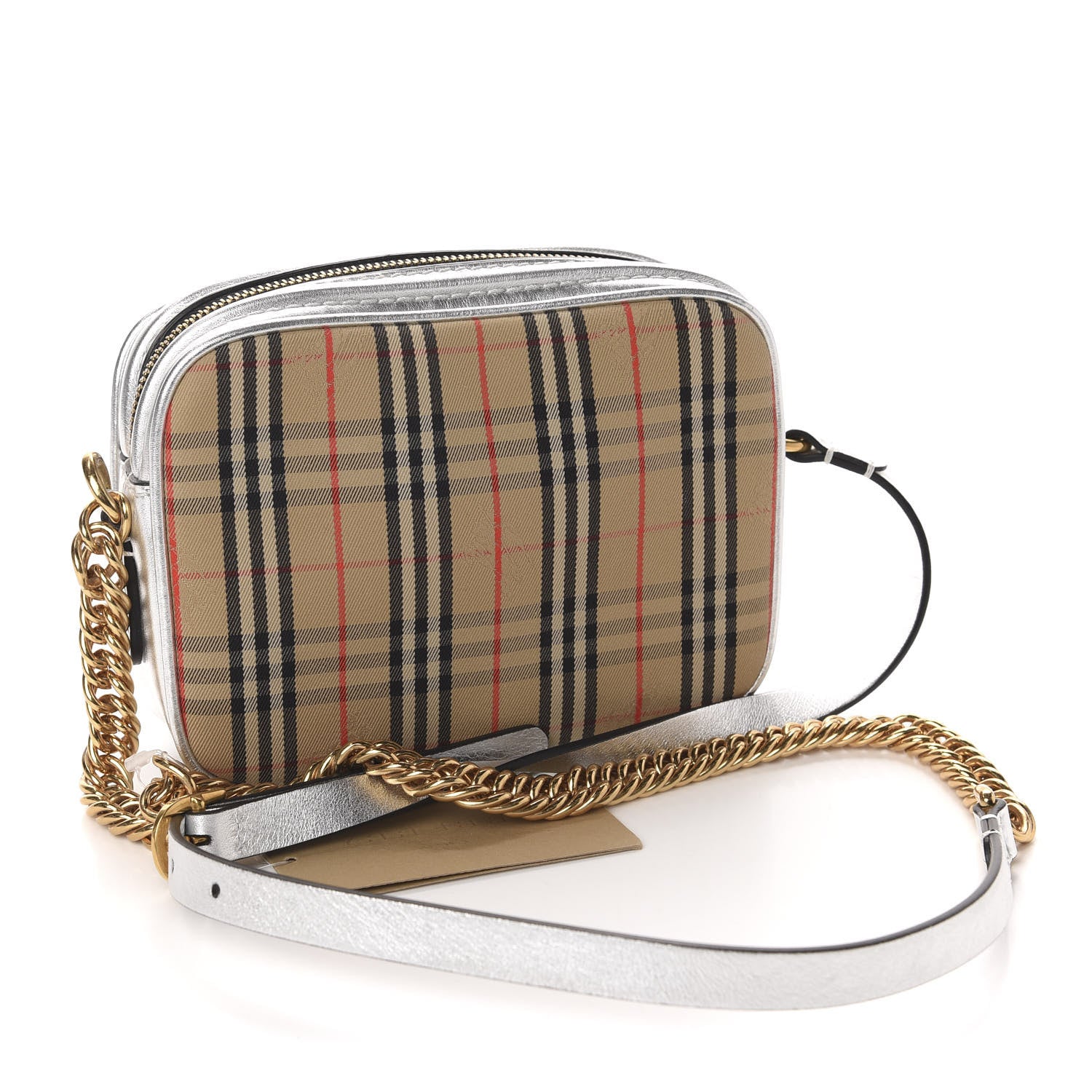 Burberry Smooth Calfskin 1983 Knight Check Link Camera Bag Silver 3 of 10