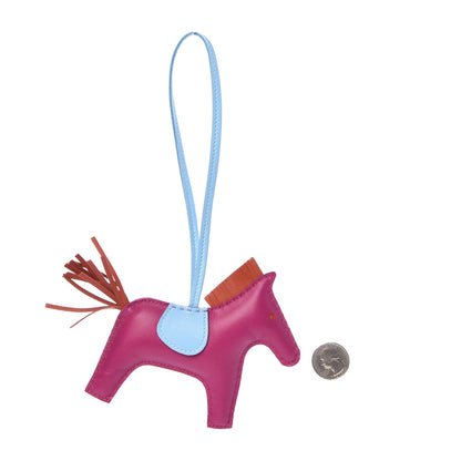Hermes Milo Lambskin Grigri Rodeo Horse Bag Charm MM Rose Pourpre Cornaline Celeste 2 of 5