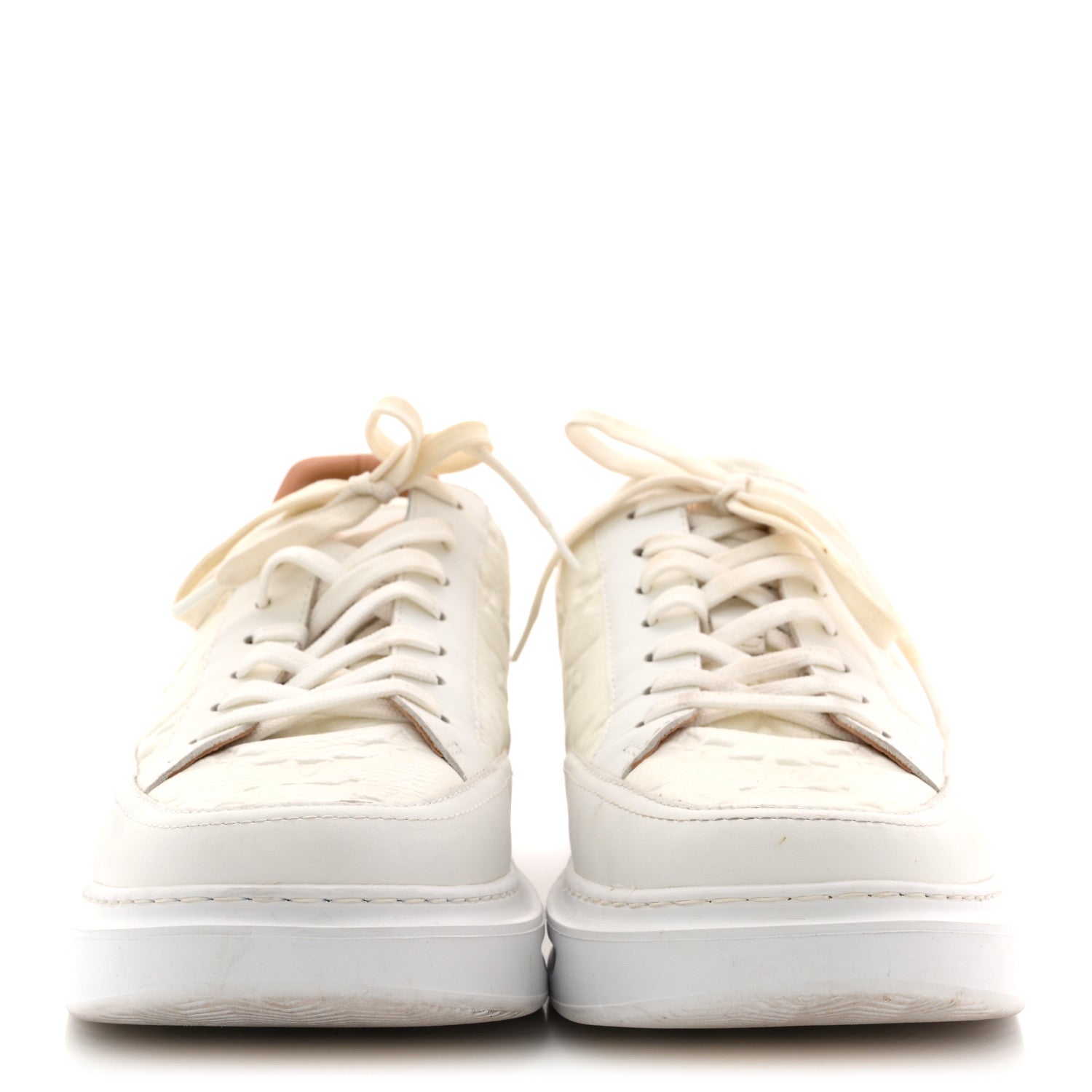 Louis Vuitton Grained Calfskin Embossed Monogram Mens Beverly Hills Sneakers 8.5 White 3 of 12
