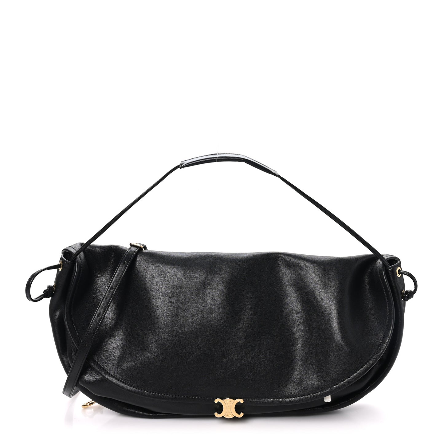 Shiny Lambskin Soft Triomphe Half Moon Bag Black