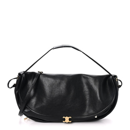 Celine Shiny Lambskin Soft Triomphe Half Moon Bag Black 1 of 9