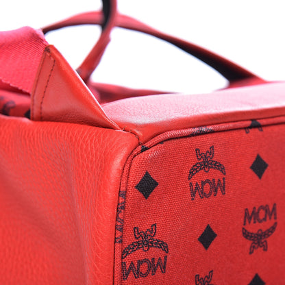 MCM Calfskin Studded Small Logo Backpack Red 9 of 11