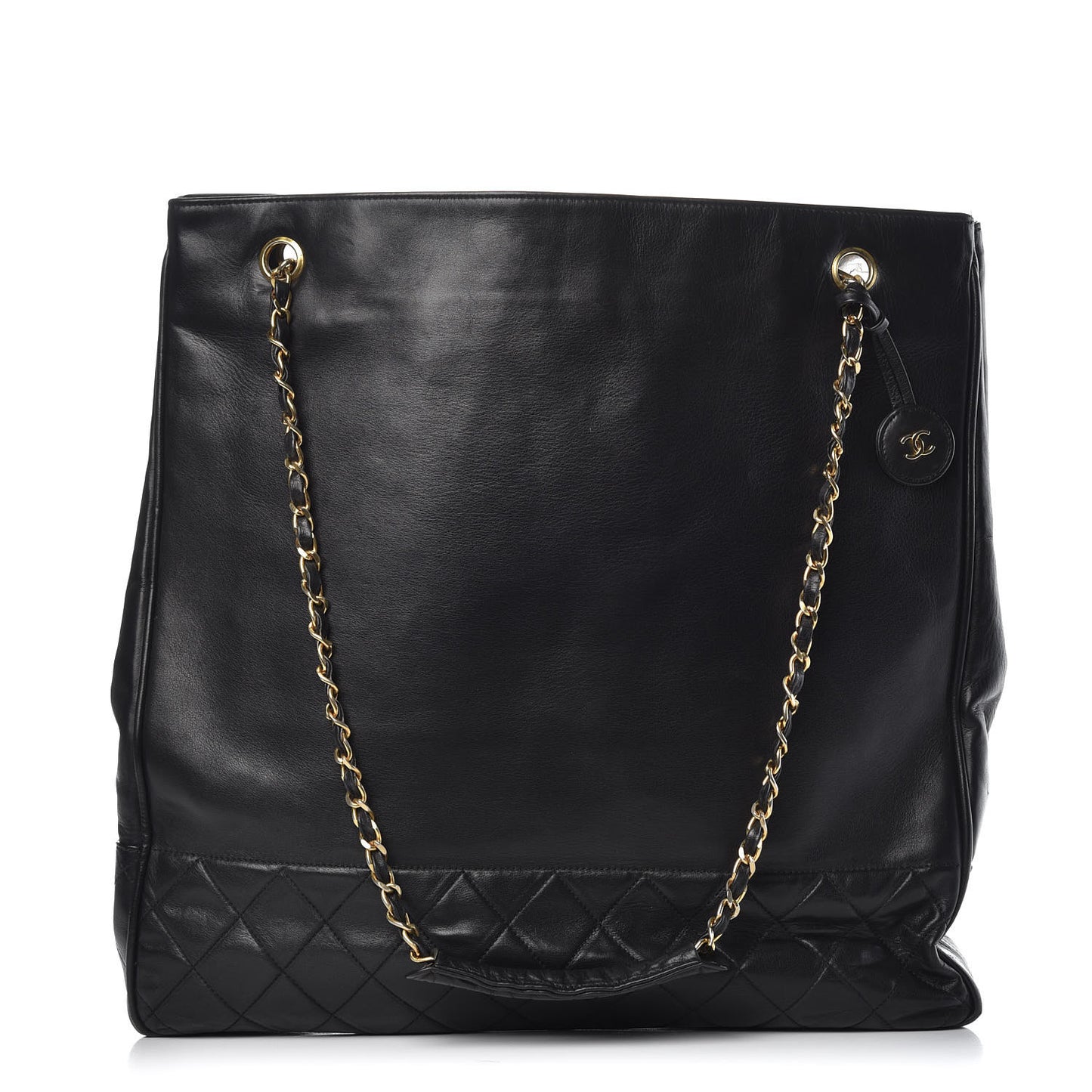 Lambskin Quilted Shopping Tote Black