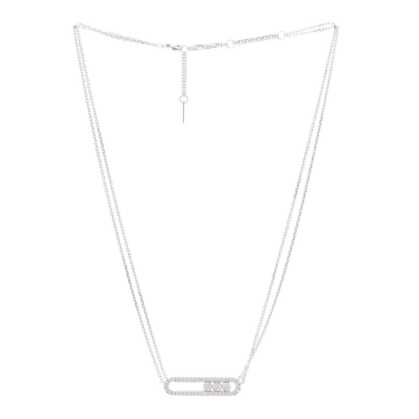 18K White Gold Diamond Move Double Chain Pave Necklace