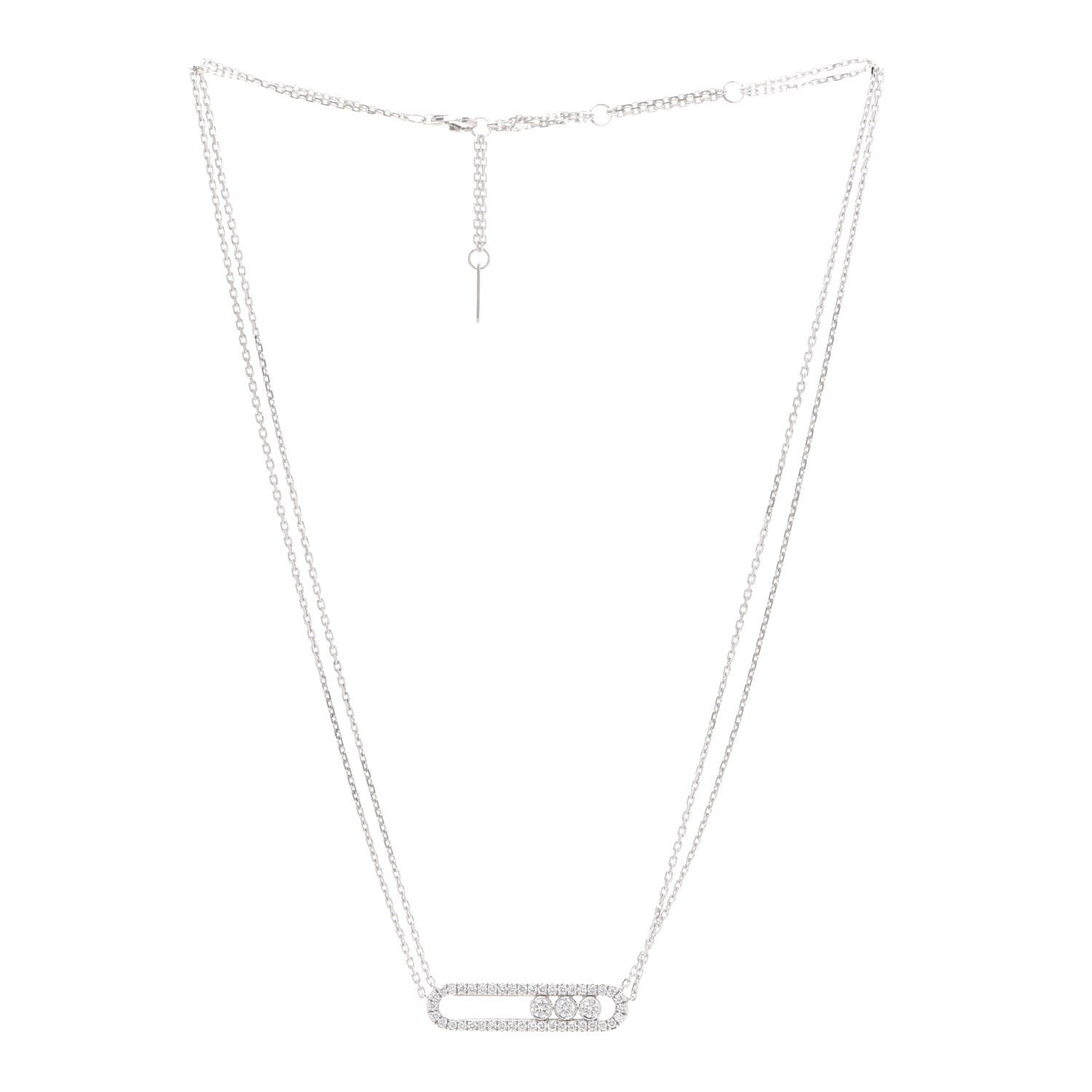 Messika 18K White Gold Diamond Move Double Chain Pave Necklace 3 of 7