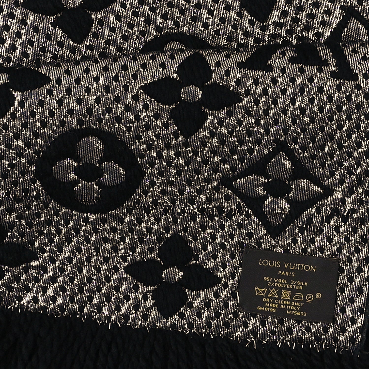 Louis Vuitton Wool Silk Logomania Shine Scarf Black 5 of 5