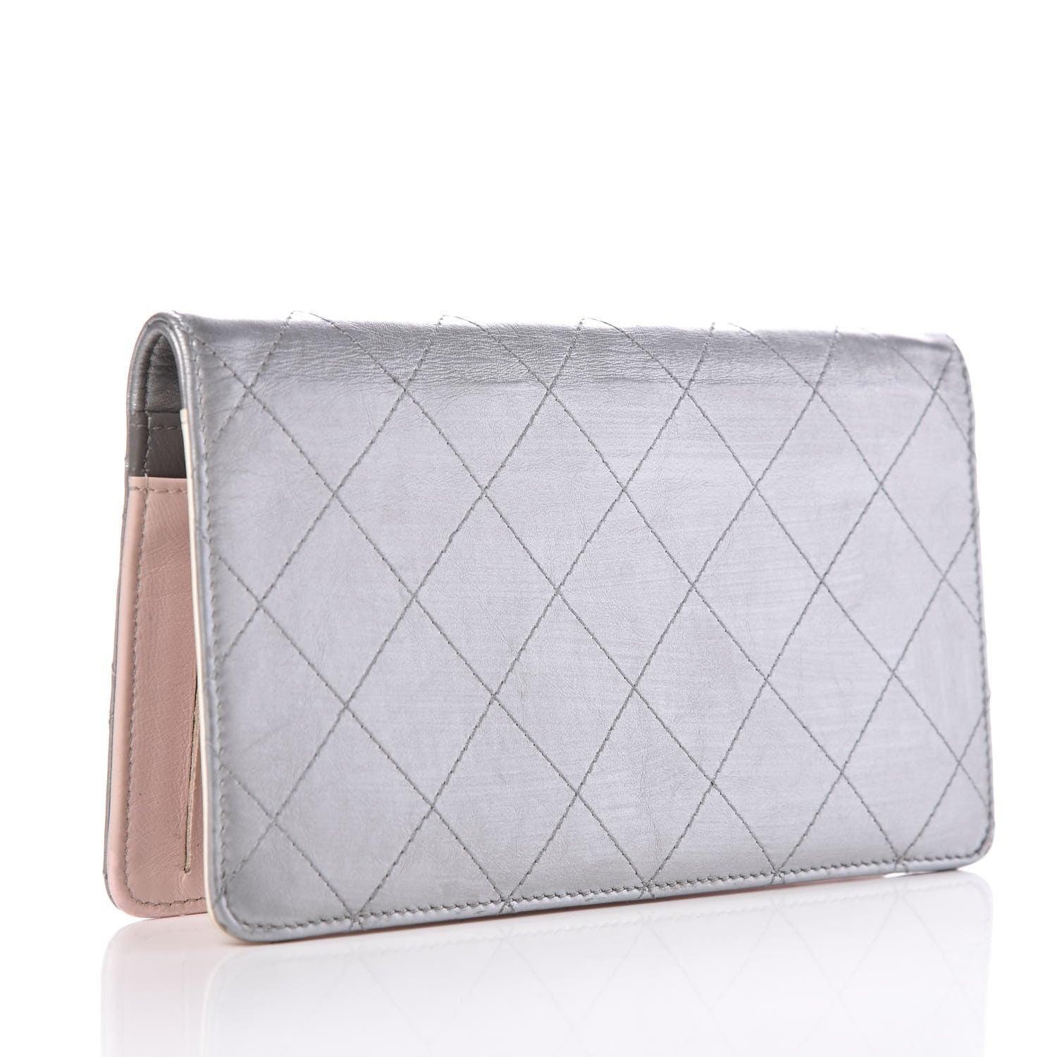 Chanel Metallic Calfskin Diamond Stitched Yen Wallet Silver 3 of 10