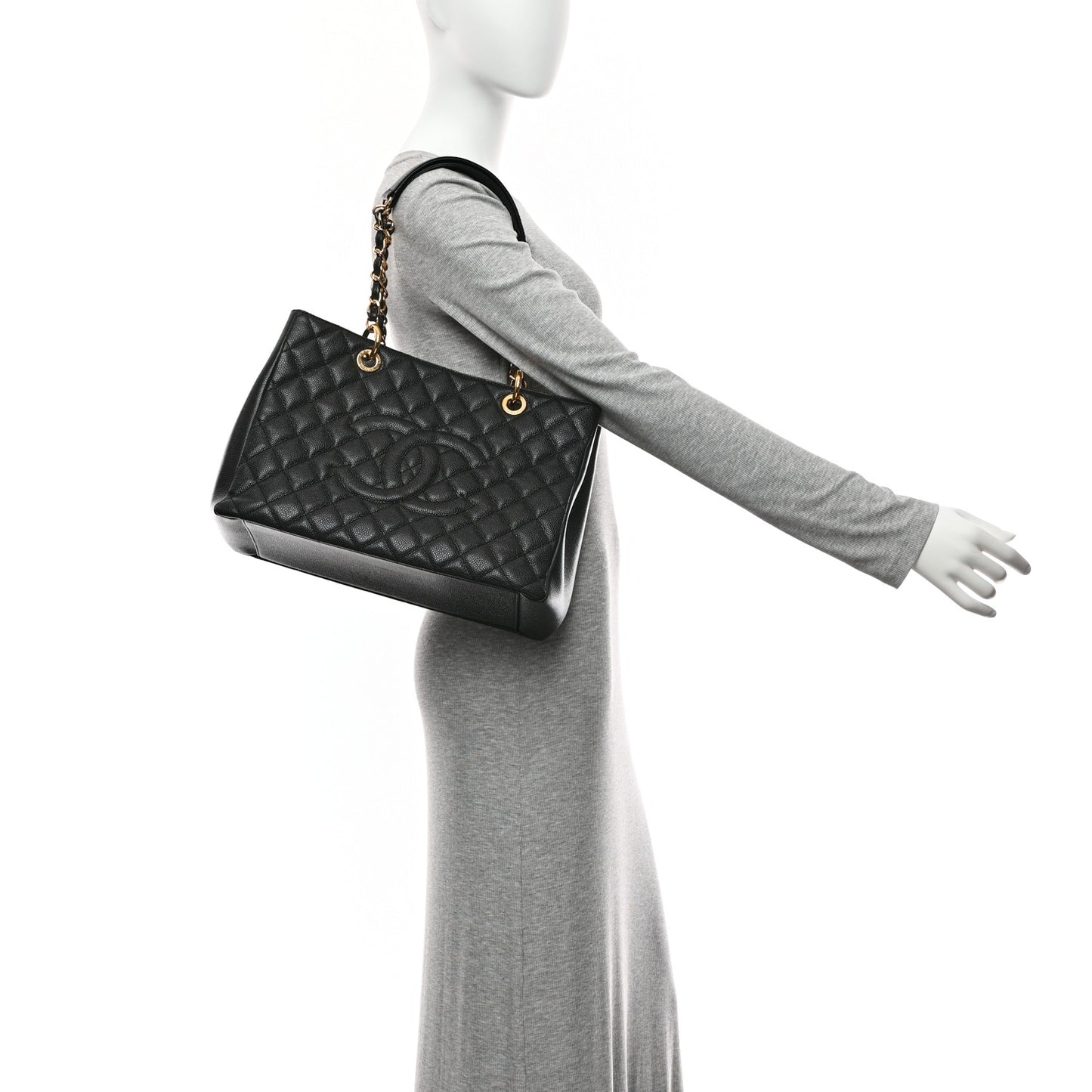 Caviar Quilted Grand Shopping Tote GST Black