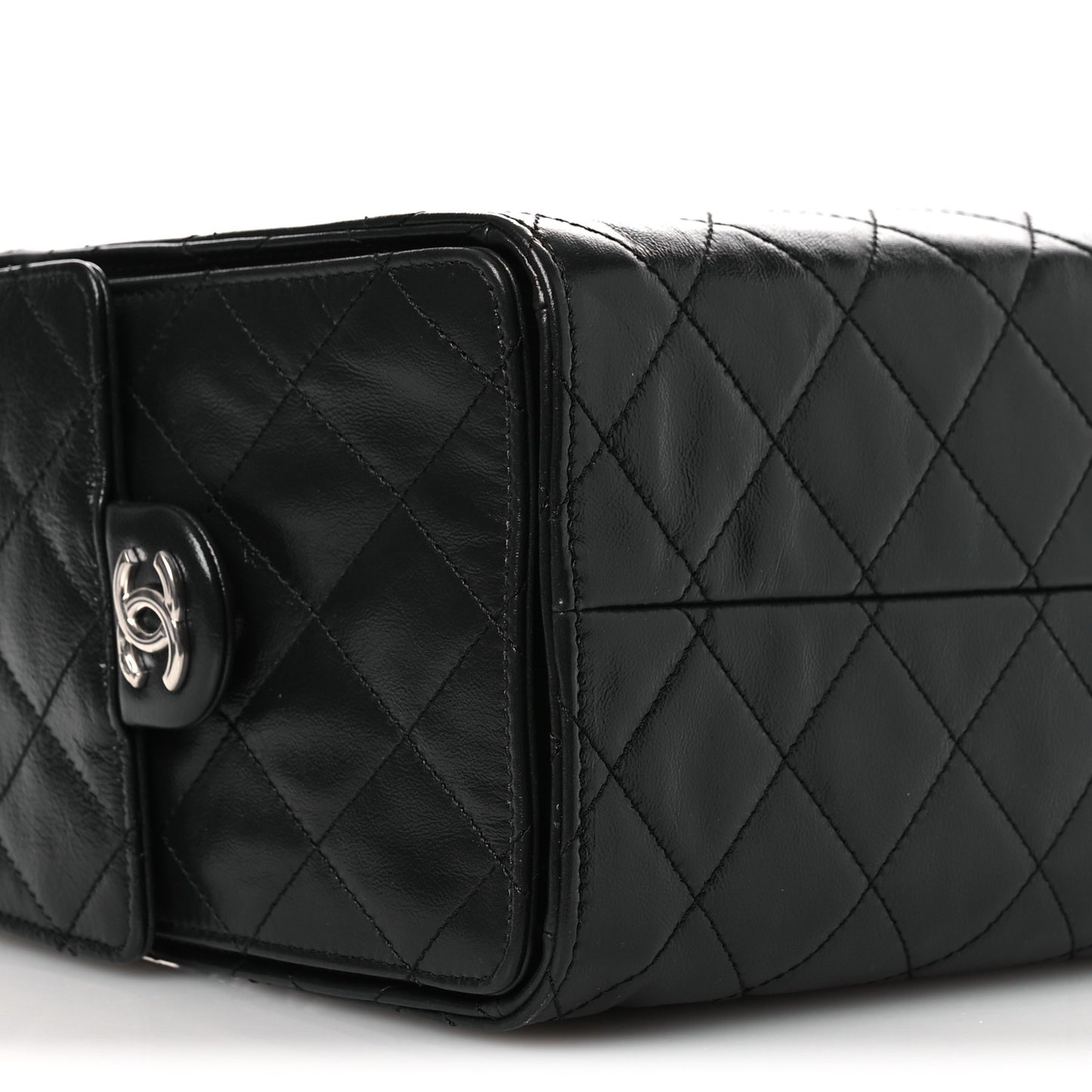 Shiny Crumpled Calfskin Quilted Small Chanel 25 Handbag Black