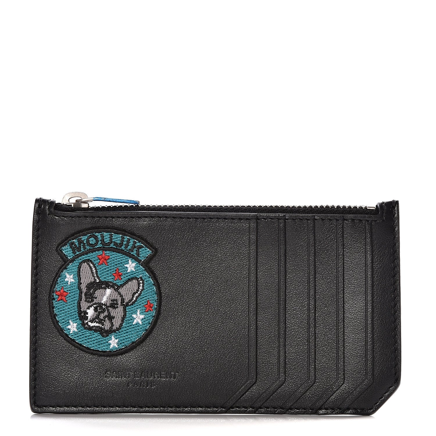Saint Laurent Calfskin Moujik Patch Fragments Zip Pouch Card Holder Black 1 of 14