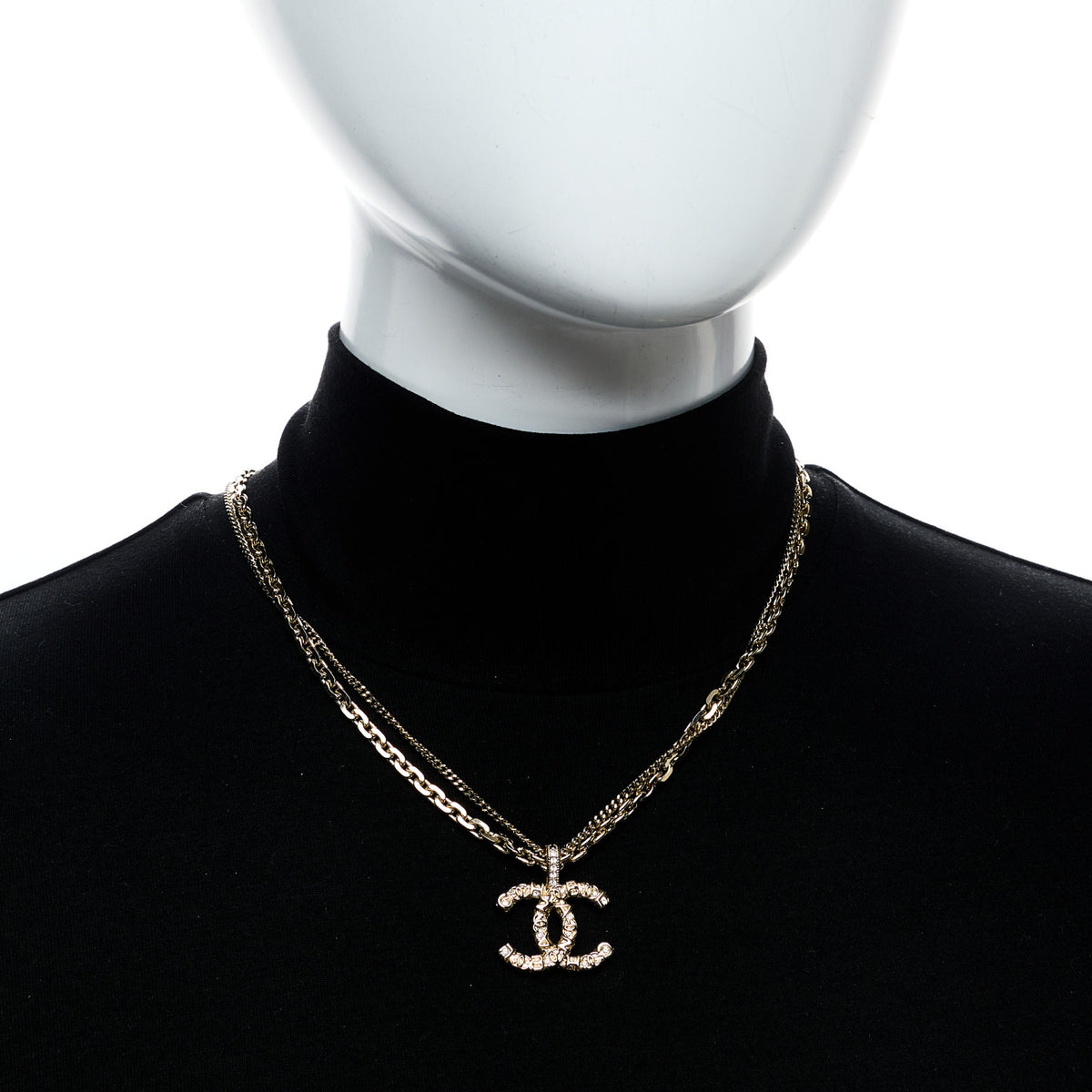 Chanel Crystal CC Pendant Necklace Gold 2 of 5