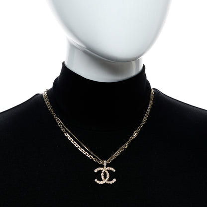 Chanel Crystal CC Pendant Necklace Gold 2 of 5