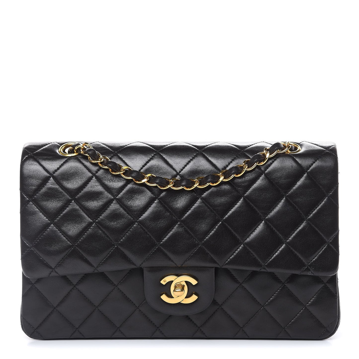 Lambskin Quilted Medium Double Flap Black