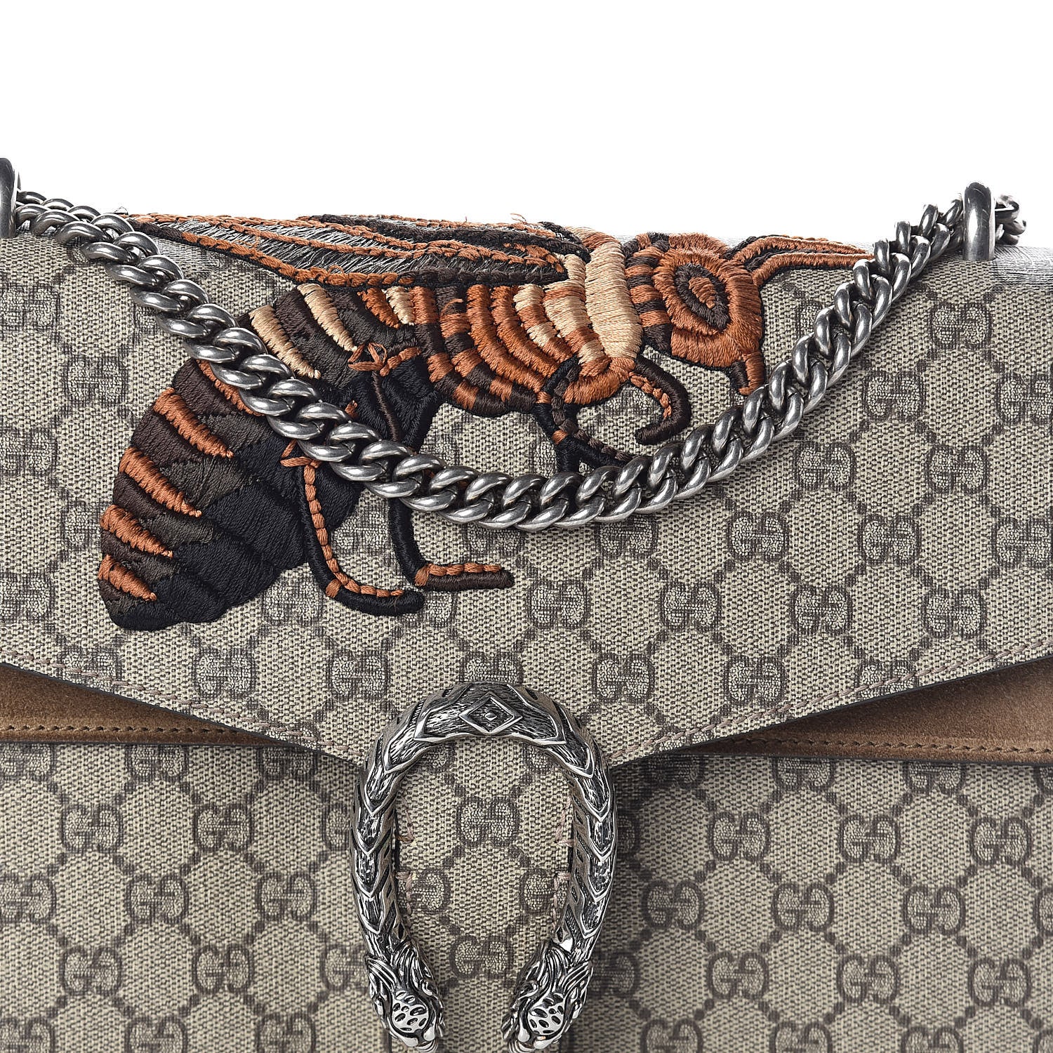 Gucci GG Supreme Monogram Bee Embroidered Medium Dionysus Shoulder Bag Taupe 8 of 10