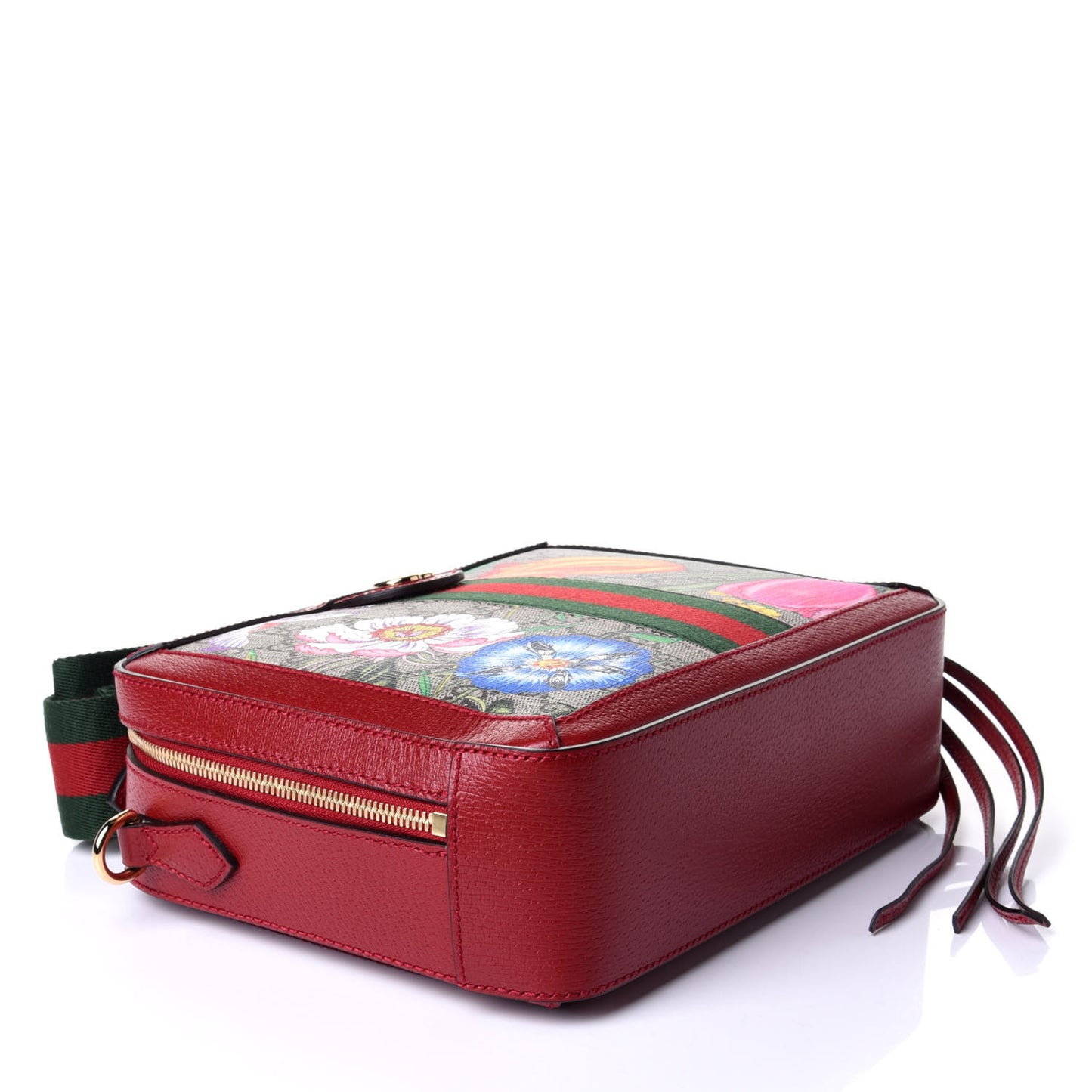 GG Supreme Monogram Flora Web Small Ophidia Top Handle Shoulder Bag Hibiscus Red